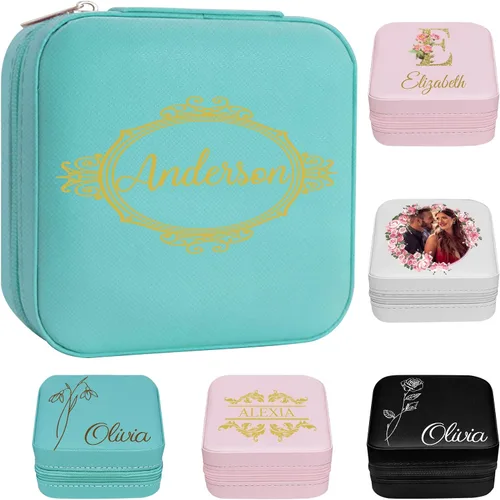Miniatura 21 de Joyero personalizado para regalos de dama de honor, flor de nacimiento, inicial, joyería de viaje personalizada para mujeres, organizador de joyas