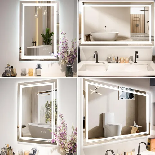Miniatura 2 de Espejo LED de 40 x 30 pulgadas para baño con luz frontal y retroiluminada, espejos digitales para pared, antiniebla, regulable continuo, espejo