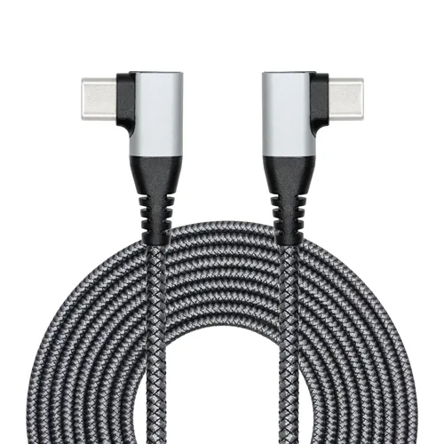 Miniatura 12 de Cable USB C a USB C en ángulo recto de 3.3 ft/3 pies, 90 grados, 60 W, PD tipo C, cable trenzado de nailon de carga rápida y transmisión de datos
