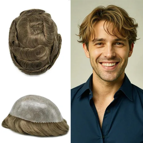 Miniatura 61 de Toupee para hombres Full Poly Mens Toupee Cabello humano Piezas para hombres Sistema de reemplazo de pelo para hombres Protesis Capilar Para Hombre