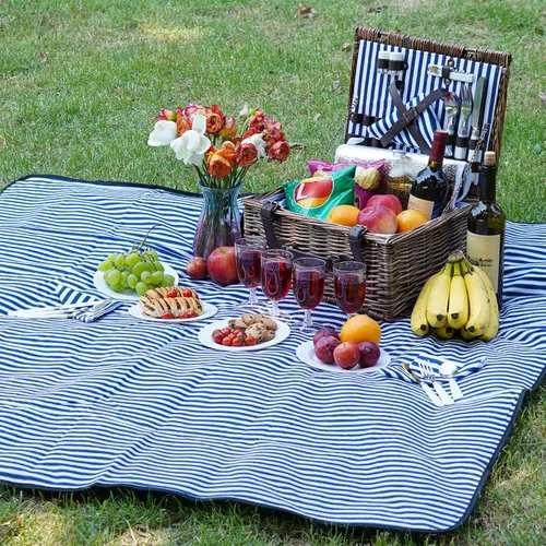 Miniatura 8 de Cesta de picnic para 4 personas – Cestas con hielera y manta de picnic, cesta de picnic clásica de mimbre con alfombrilla de playa impermeable y a