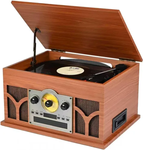 Miniatura 8 de Tocadiscos 10 en 1 con altavoces incorporados, reproducción inalámbrica, reproductor de CD y cassette, reproductor USB, radio AM/FM, tocadiscos de 3