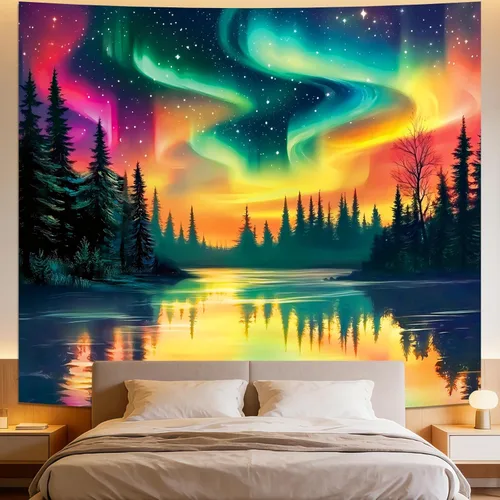 Miniatura 15 de Tapiz de galaxia con luz negra para dormitorio, espacio estético, cielo estrellado, estrellas, universo, telón de fondo, póster de luz negra