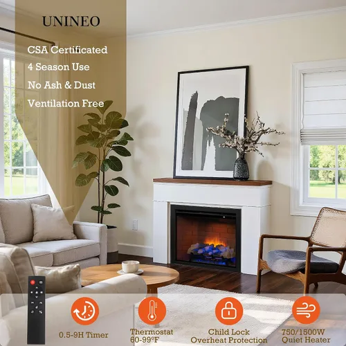 Miniatura 5 de Inserto de chimenea eléctrica con luz superior, opción de color de llama de 12 × 12 × 12 con sonido crepitante de fuego, 30 5/8 ″ W × 24 5/16 ″ H