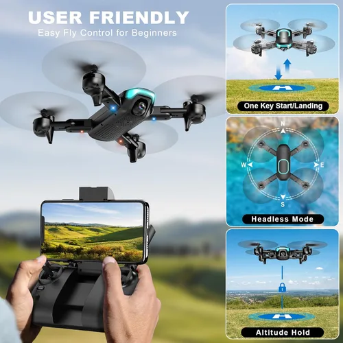 Miniatura 3 de Dron con cámara, dron plegable para principiantes con cámara de 1080P, elevación mejorada, vuelo circular/rotativo/por puntos de referencia