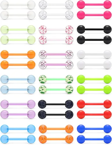 Ftovosyo - Retenedor recto de aro para lengua o pezón calibre 14 G de 5/8 de pulgada (16 mm) que brilla en la oscuridad, de acrílico flexible; joyas