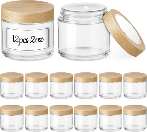 Miniatura 9 de 2 OZ Glass Jars with Lids, 24 Pack Small Glass Containers with Plastic Woodgrain Lids & Inner Liners, Reusable Travel Containers for Creams, Makeup