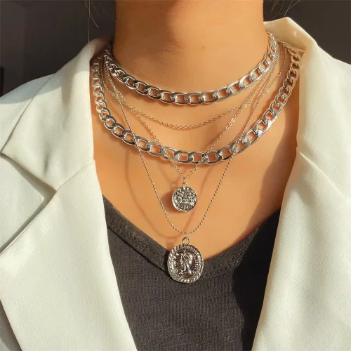 Miniatura 4 de INENIMARTJ Collares de oro en capas, gargantilla de cadena de eslabones gruesos para mujer, collar de hip hop punk de los años 80 y 90 para niñas