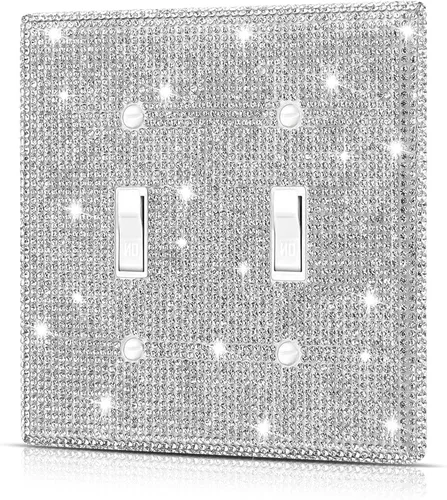 Dengduoduo Placas de pared, cubierta decorativa para interruptor de luz, cubiertas decorativas de tomacorrientes, diamantes de imitación plateados