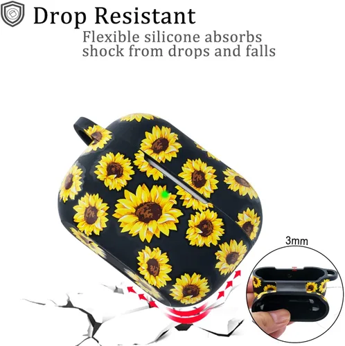 Miniatura 5 de Funda para AirPods Pro 2 de silicona suave - Funda con estampado floral para el segundo estuche de carga de Apple AirPod Pro - Protector con llavero