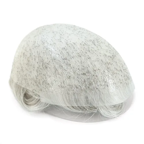 Natural Mens sistema de reemplazo de cabello humano real Caballeros Cabello humano postizos finos polivinílicos V bucle negro gris pelo toupee #1B80