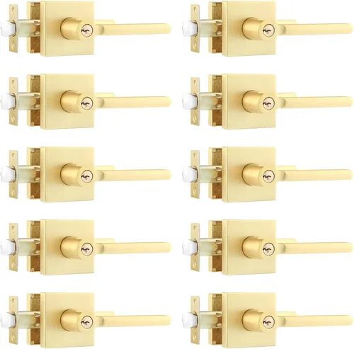 Miniatura 39 de Leydebong Paquete de 3 pomos de entrada dorados con llave igual, manija de puerta de entrada resistente, estilo contemporáneo, herrajes modernos