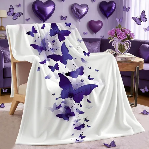 Miniatura 12 de Manta de mariposa morada para niñas y niños, regalos de mariposa de cumpleaños de primavera para hija nieta, manta de franela suave para cama