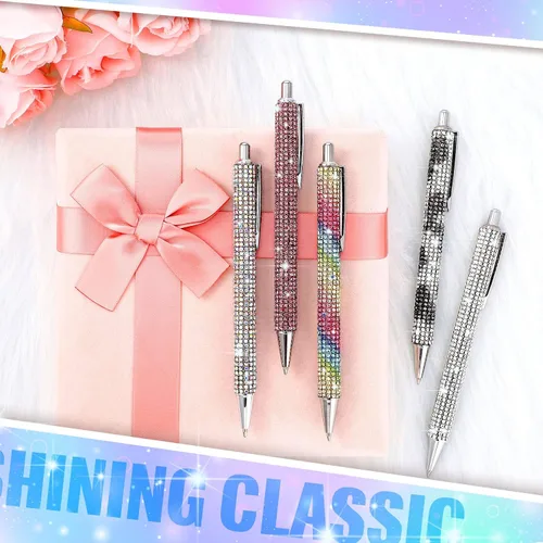 Miniatura 5 de Lincia 8 bolígrafos de diamantes de imitación brillantes, bonitos bolígrafos de diamantes de imitación a granel, bolígrafo de metal colorido con 8