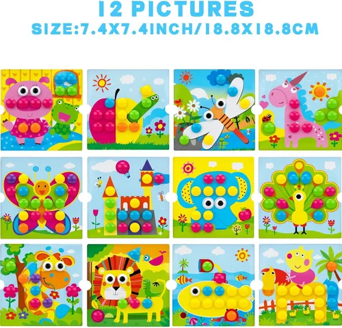 Miniatura 4 de Juguetes artísticos de botón para niños de 3 a 5 años, juguetes educativos de aprendizaje temprano, tablero de clavijas de mosaico a juego