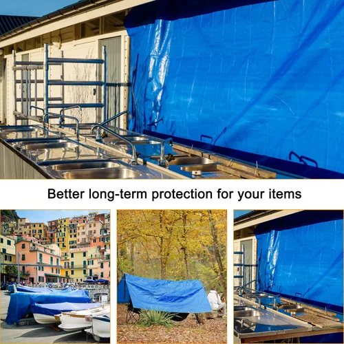 Miniatura 5 de Lona azul, lonas resistentes al agua de 16 x 20 pulgadas, lona de plástico impermeable de poliéster de 16 mil de grosor con ojales de metal cada