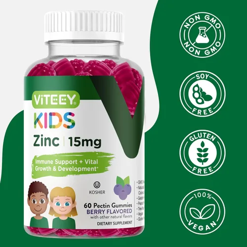 Miniatura 7 de Viteey - Gomitas de zinc para niños, 15 mg, sabrosas gomitas masticables con sabor a bayas Immune Support - Powerful Natural Antioxidant, Kids