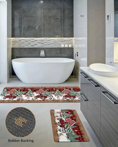Miniatura 5 de Tapete de baño de Navidad para bañera, antideslizante, de secado rápido y absorbente, de tierra de diatomeas, tapete de cocina, tapete rojo