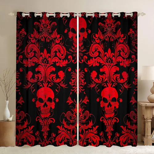 Cortinas y cortinas de damasco rojo para adultos, cortinas opacas barrocas victorianas antiguas, 2 paneles de 42 pulgadas de ancho x 63 pulgadas de