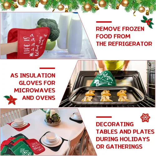 Miniatura 3 de Layhit 12 soportes para ollas de Navidad con bolsillo, resistentes al calor, almohadillas calientes, bolsa de galletas de granja para cocina