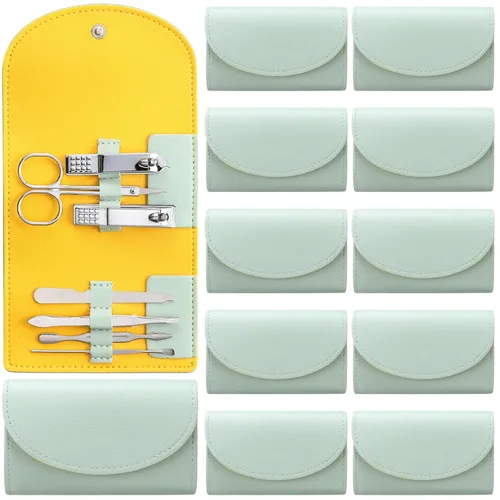 Miniatura 12 de Juego de 12 piezas de manicura, kit de cortauñas mini profesional de acero inoxidable 7 en 1 con cuidado de uñas y pedicura, con bolsa de viaje