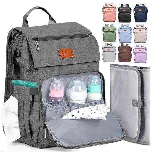 Miniatura 25 de PILLANI Mochila para Pañales de Bebé - Bolsa Grande para Niños y Niñas, Mochila Impermeable para Pañales - Bolsas de Pañales de Viaje con R. Beige