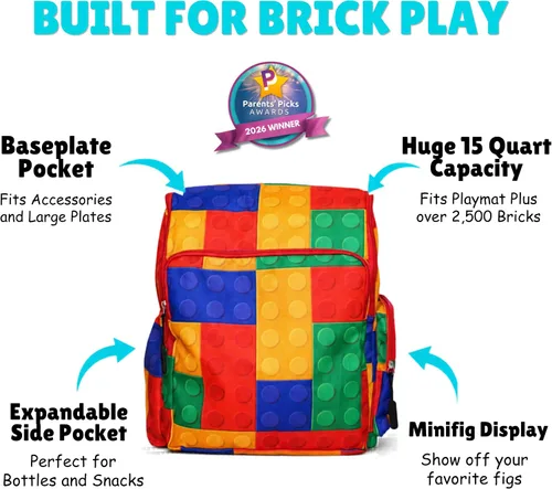 Miniatura 8 de BrickPack - Mochila de almacenamiento de ladrillos de construcción con alfombra de juego de 60 pulgadas, organizador de juguetes, canal de limpieza