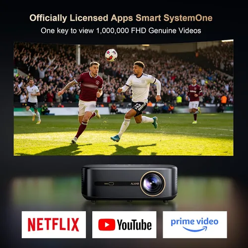 Miniatura 5 de [1200 ANSI y audio de DBX-TV] Proyector Alvar con WiFi 6 y Bluetooth, altavoces de 30 W, certificado NetfIix y proyector de audio DoIby