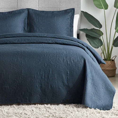 Miniatura 30 de Hansleep - Juego de edredón de tamaño King en verde oliva - Colcha de damasco ultrasónica para todas las estaciones, juego de ropa de cama suave