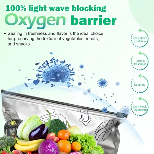 Miniatura 5 de 90 bolsas de almacenamiento reutilizables de papel de aluminio sellables, bolsas con cremallera al vacío mejoradas para alimentos, bolsas sellables