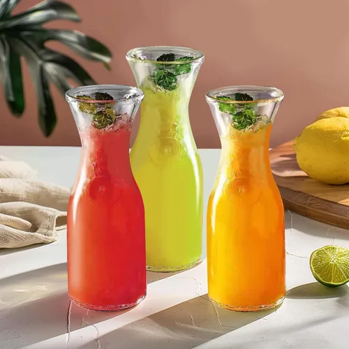 Miniatura 6 de Jarra de vidrio con tapa de bambú, jarra dispensadora de bebidas de 35 onzas, suministros de barra de mimosa, jarra de vidrio transparente