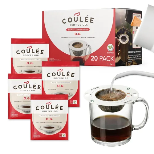 Miniatura 16 de Coulée EcoPour Coffee - Paquete variado de café para verter una sola porción, uso para acampar o viajar, compostable prellenado, todos los filtros