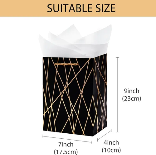 Miniatura 2 de Nihuecne Bolsas de regalo de tamaño mediano de 9 pulgadas con papel de seda, paquete de 4 bolsas de regalo de papel de envoltura de oro negro