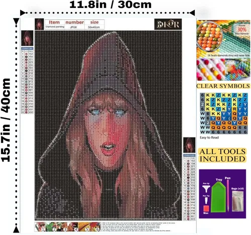 Miniatura 2 de 3DKOR Kit de pintura de diamante Pop Singer para adultos, kit de arte de diamantes 5D Tay para adultos, kit de manualidades de bordado de diamantes