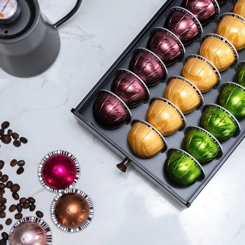 Miniatura 5 de FlagShip Cajón para cápsulas de café Nespresso Vertuo, capacidad para hasta 30 cápsulas grandes Vertuo, ahorra espacio, diseño extraíble suave, se