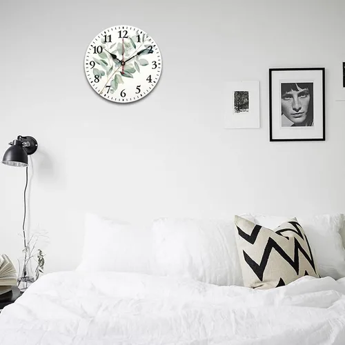 Miniatura 4 de Reloj de pared de madera de 10 pulgadas, acuarela, rústico, eucalipto, reloj de pared de madera rústica, cuarzo, sin tictac, número arábigo, hoja