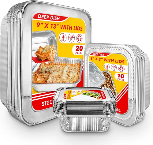 Miniatura 9 de Stock Your Home Sartenes de aluminio de 9 x 13 (paquete de 20) – Bandeja de papel de aluminio desechable y reciclable – Sartenes profundas de mesa