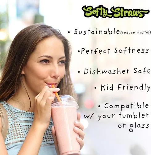 Miniatura 9 de Softy Straws - Paquete de 3 popotes curvados de 9 pulgadas de ancho + tamaño estándar de 8.25 pulgadas + popotes de vaso de 10.5 pulgadas con tapón