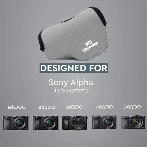 Miniatura 7 de MegaGear. Funda para cámara, ultra liviana neopreno con mosquetón para Sony A6000, A6300 con lente 16-50 Gris
