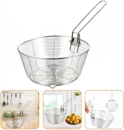 Miniatura 3 de Luxshiny Cesta de freír de alambre de metal, cesta para patatas fritas, asa resistente para un fácil manejo