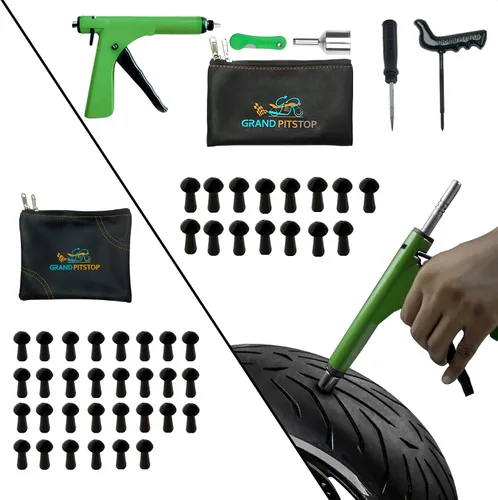 GRAND PITSTOP Kit de reparación de pinchazos de neumáticos sin cámara para motocicleta y automóviles con 15 tapones de hongos + paquete de 30