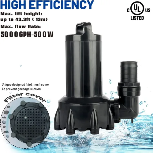 Miniatura 2 de OYO WATER Bomba sumergible grande para estanque en línea al aire libre de 5000 GPH Bomba de agua de cabeza alta para la circulación de agua