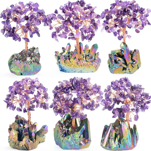 Miniatura 5 de Decoración de amatista natural, árbol de la vida, de cuarzo, arco iris, base de tatinio, cristales curativos, bonsái de Feng Shui, árbol de dinero