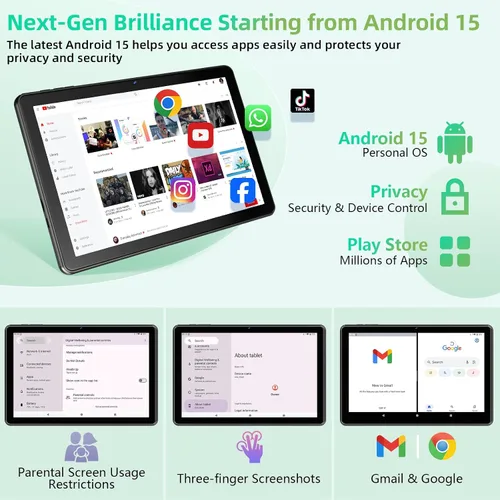 Miniatura 3 de Raemond Tableta Android 15 de 10 pulgadas, 18GB RAM 128GB ROM 1TB Expand, procesador Octa-Core, 1280x800 IPS Widevine L1, WiFi 6, cámara dual