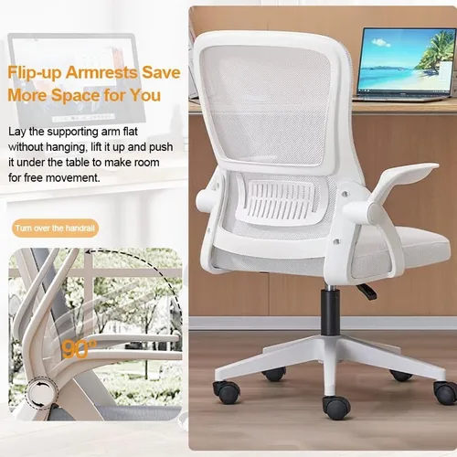 Miniatura 3 de Silla de Oficina para el Hogar Ergonómica de Malla Transpirable Silla de Alto Respaldo con Altura Ajustable Giratoria con Brazos Abatibles y Soporte