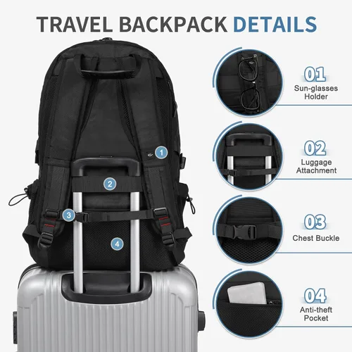 Miniatura 5 de Mochila de viaje de 45 litros aprobada por la TSA con compartimento para zapatos y separación en seco y húmedo, bolsa para laptop de 18.4 pulgadas