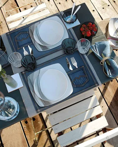 Miniatura 5 de Western Cowboy - Juego de 4 manteles individuales para mesa de comedor, tela de lino de algodón con bolsillo, arpillera cuadrada, rectangular