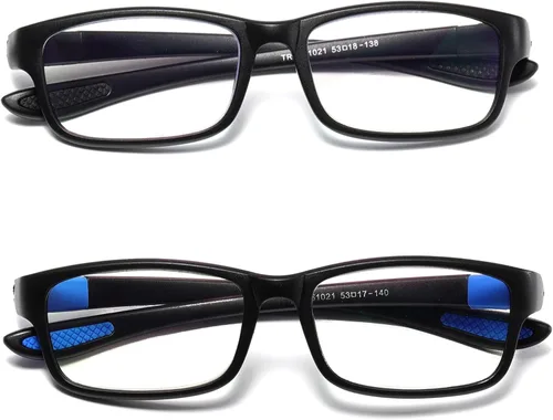 Miniatura 4 de Gafas de lectura para hombre, 2 pares, ultra ligeras, TR90, estilo deportivo, bloqueo de luz azul, lectores+1.0 (negro y azul)