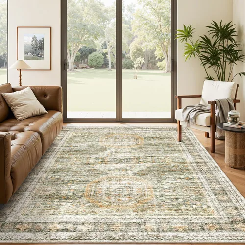 Miniatura 225 de Alfombra de pasillo Soalmost 2'6" x 10' lavable, alfombra antideslizante para cocina, baño, lavandería, alfombras vintage ultra delgadas para Beige