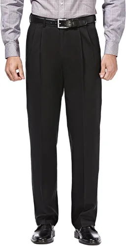 Haggar Pantalón de primera calidad para hombre, sin planchado, color caqui, corte clásico, plisado en la parte delantera (tallas regulares y grandes